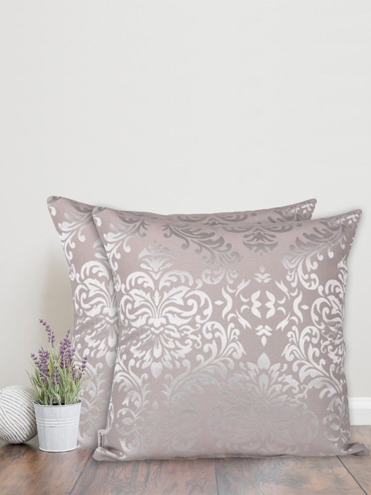 Sivya by Home Silver Damask Self Design Cushion Covers (Pack of 2)-image-24
