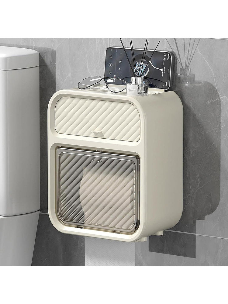House of Quirk Paper Holder Wall-Mounted Toilet Paper Box Organizer tissue Box (Beige)-picture-14