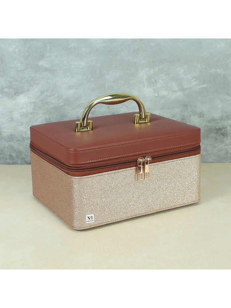 NFI Essentials Vanity Box for Women Bridal Makeup Box Cosmetic Storage Box Rose Gold