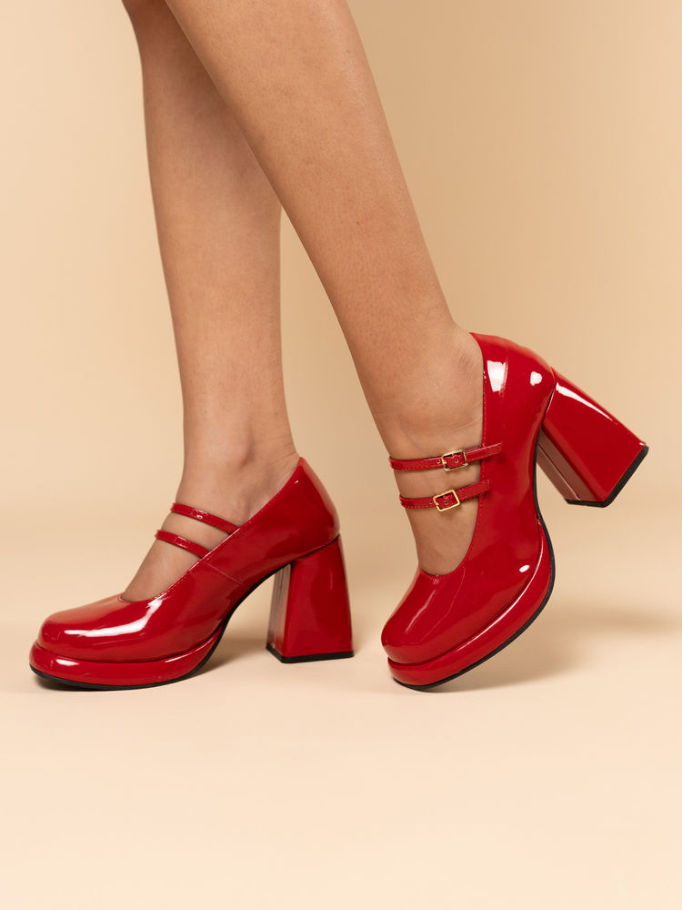 Theater Women Freddie Heart Attack Red Double-Strap Platform Heels-picture-22
