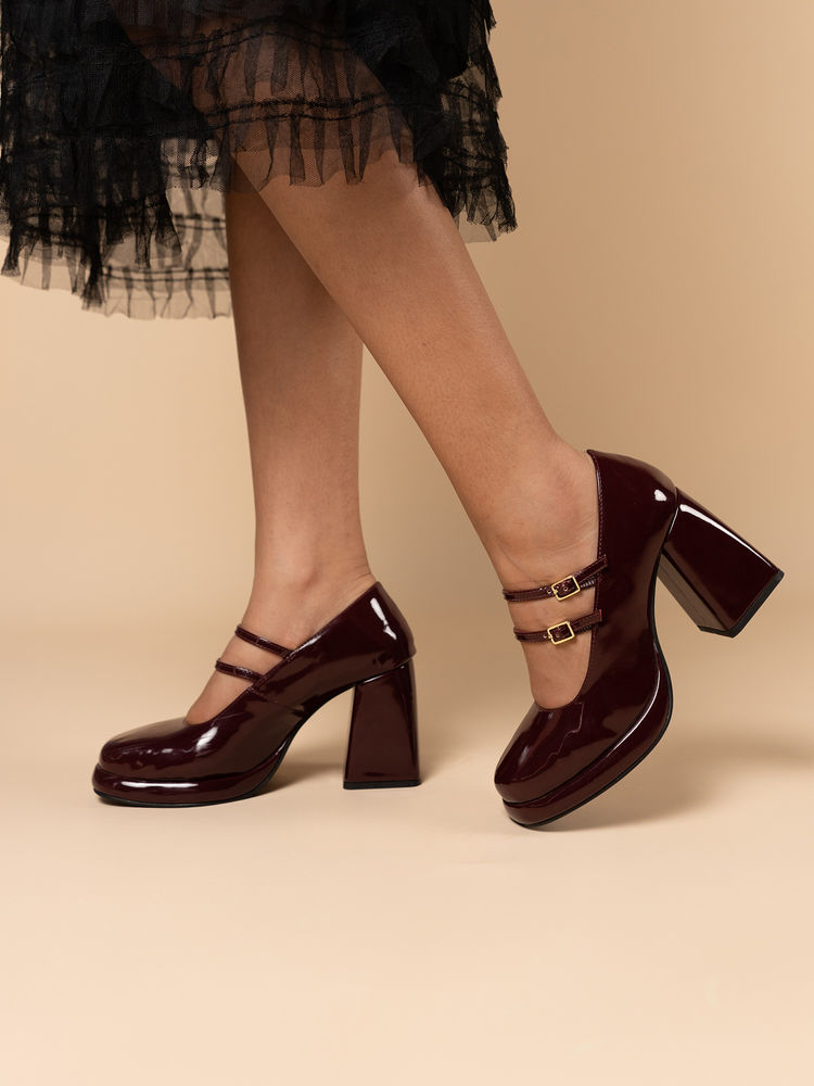 Theater Women Freddie Hot Space Maroon Double-Strap Platform Heels-image-1