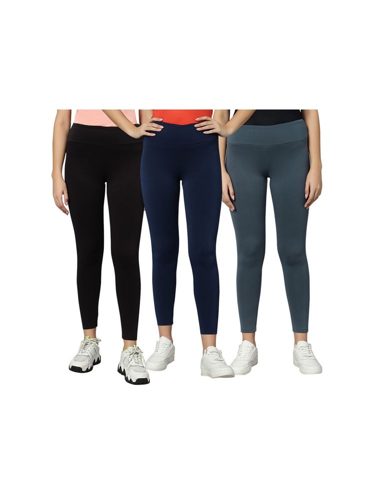 Omtex Yoga Pants For Women,Workout & Stretchable Tights Black-Navy-Grey (Pack of 3)-image-6