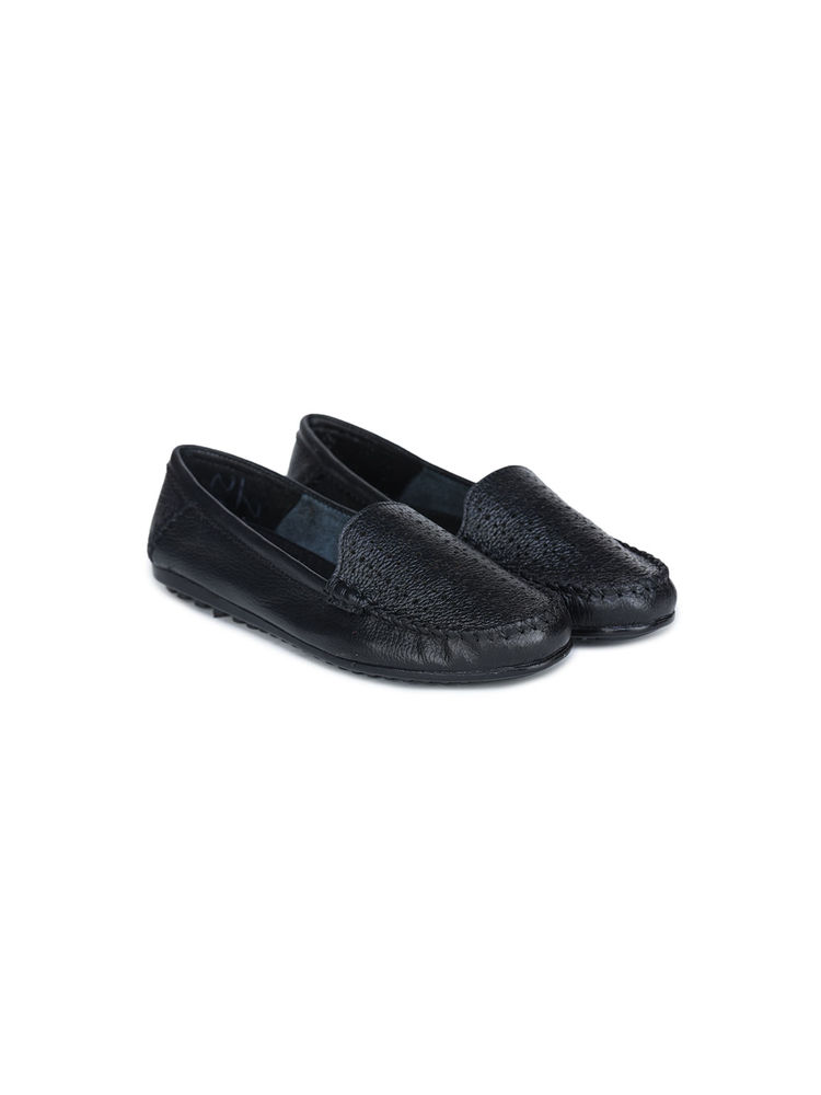 Zoom Shoes Black Genuine Leather Textured Pattern Slip On Casual Ballerina-image-36