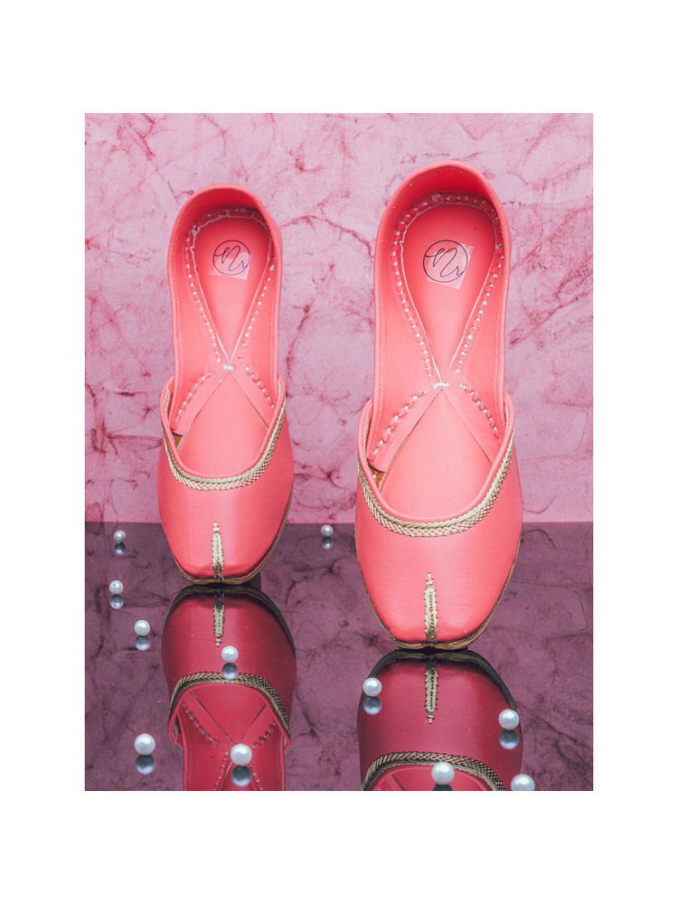 NR BY NIDHI RATHI Rose Blush Pink Leather Plain Classic Juttis-image-42