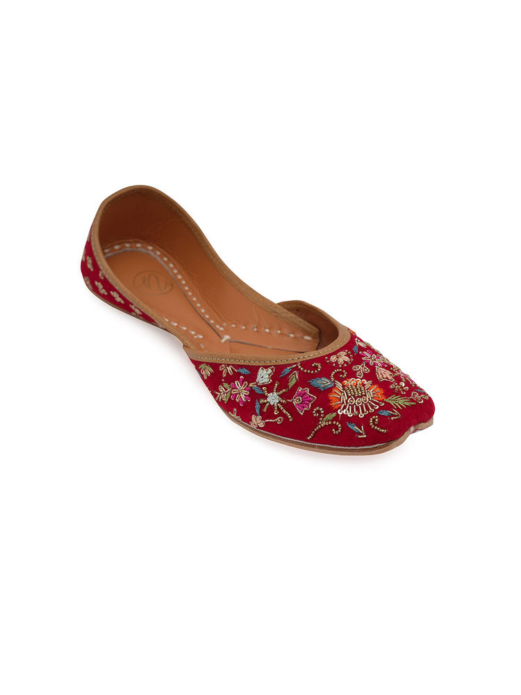 NR BY NIDHI RATHI Red Velvet Embellished Juttis