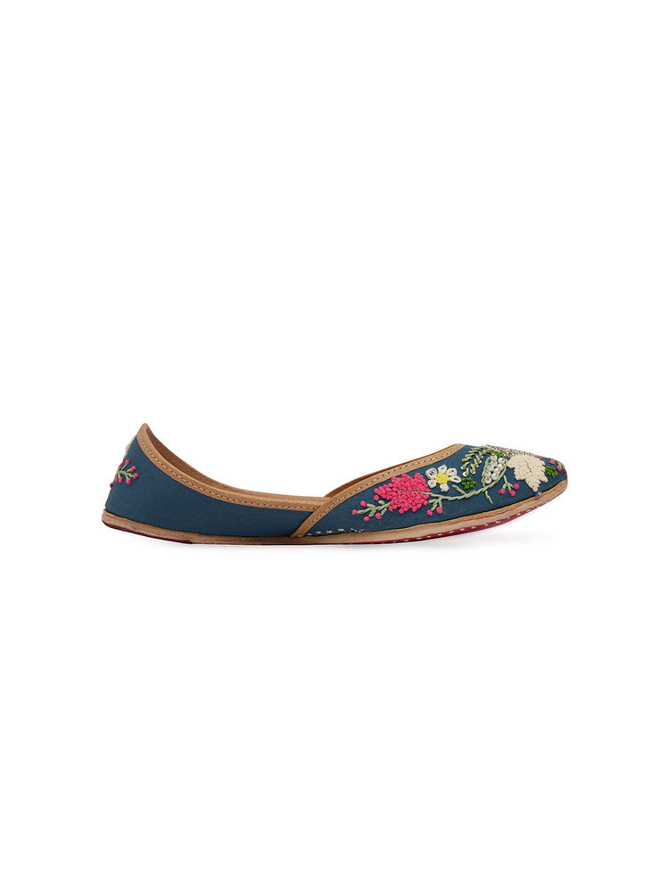 NR BY NIDHI RATHI Blue Printed Leather Embellished and Embroidered Juttis-image-48