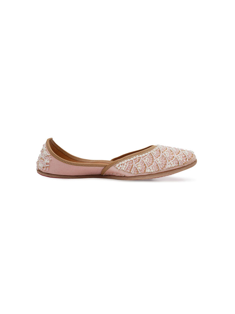 NR BY NIDHI RATHI Pink Printed Leather Embroidered Juttis-image-45