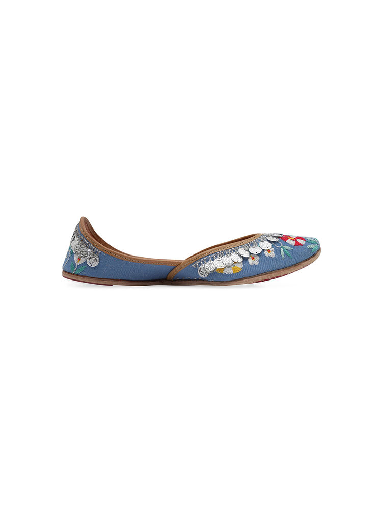NR BY NIDHI RATHI Blue Hand-Embroidered Leather Juttis-image-45