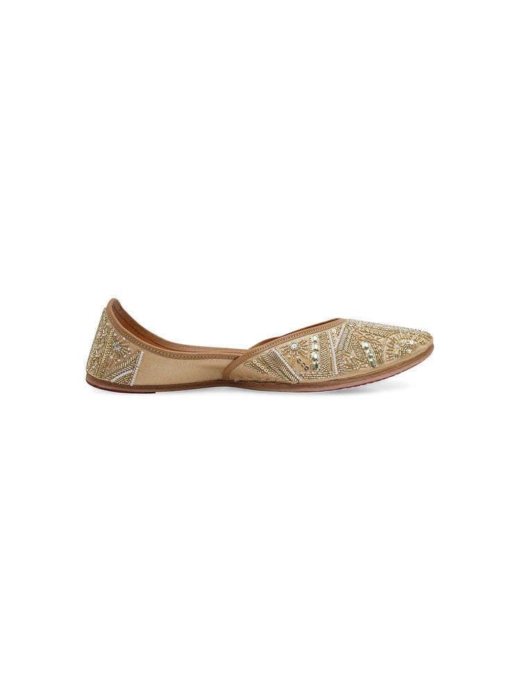 NR BY NIDHI RATHI Gold Handcrafted Leather Embellished and Embroidered Ethnic Juttis-image-30