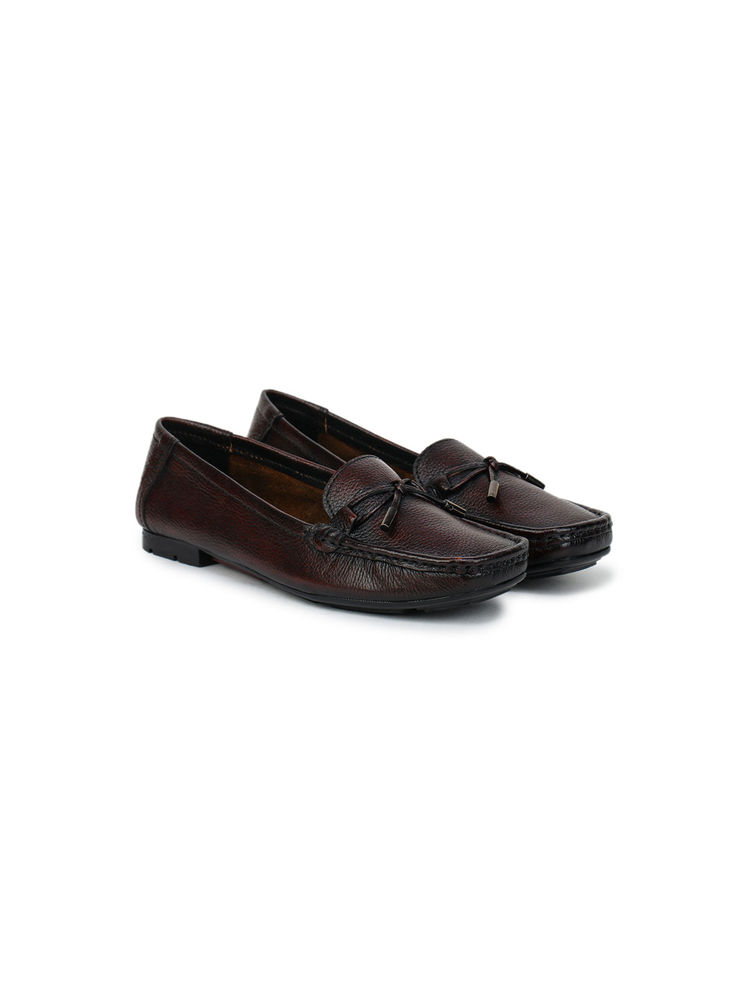 Zoom Shoes Brown Genuine Leather Textured Pattern Slip On Casual Ballerina-image-47