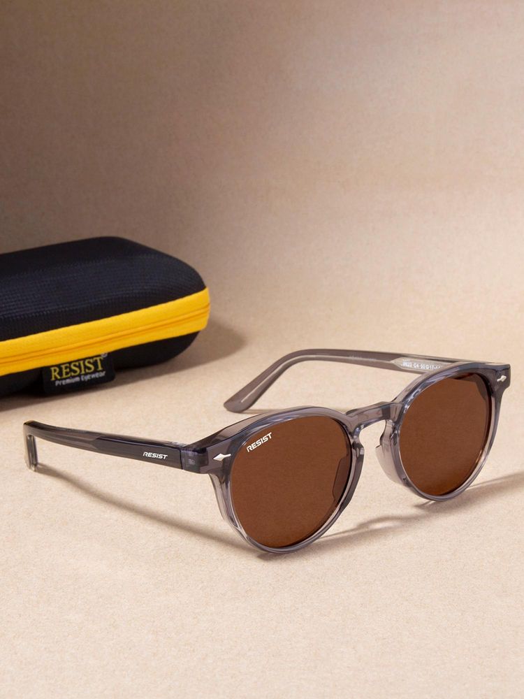 RESIST EYEWEAR ADAM GREY BROWN 2 Brown Solid Plastic Oval Sunglasses (50)-image-5