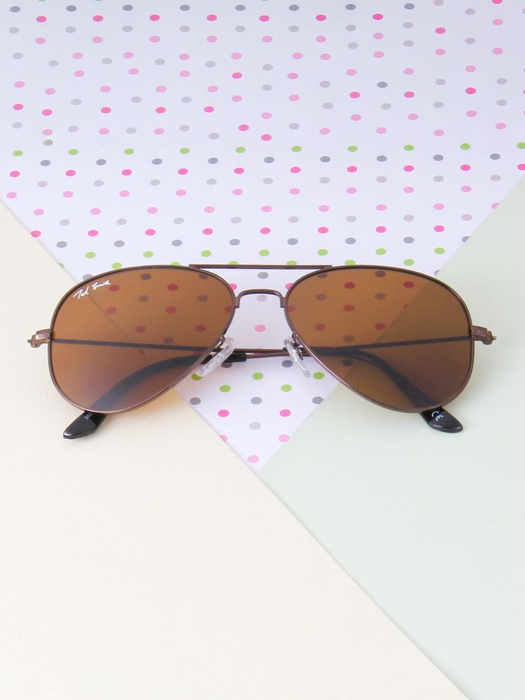 Ted Smith Unisex Aviator Sunglasses Brown Metal Frame Brown Glass Lenses Classic Style-image-46