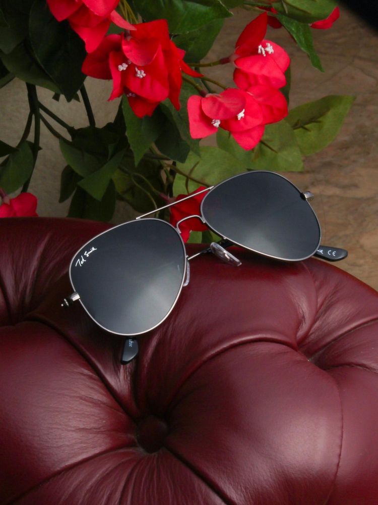 Ted Smith Unisex Aviator Sunglasses Gunmetal Metal Frame Grey Glass Lenses Classic Style-image-26
