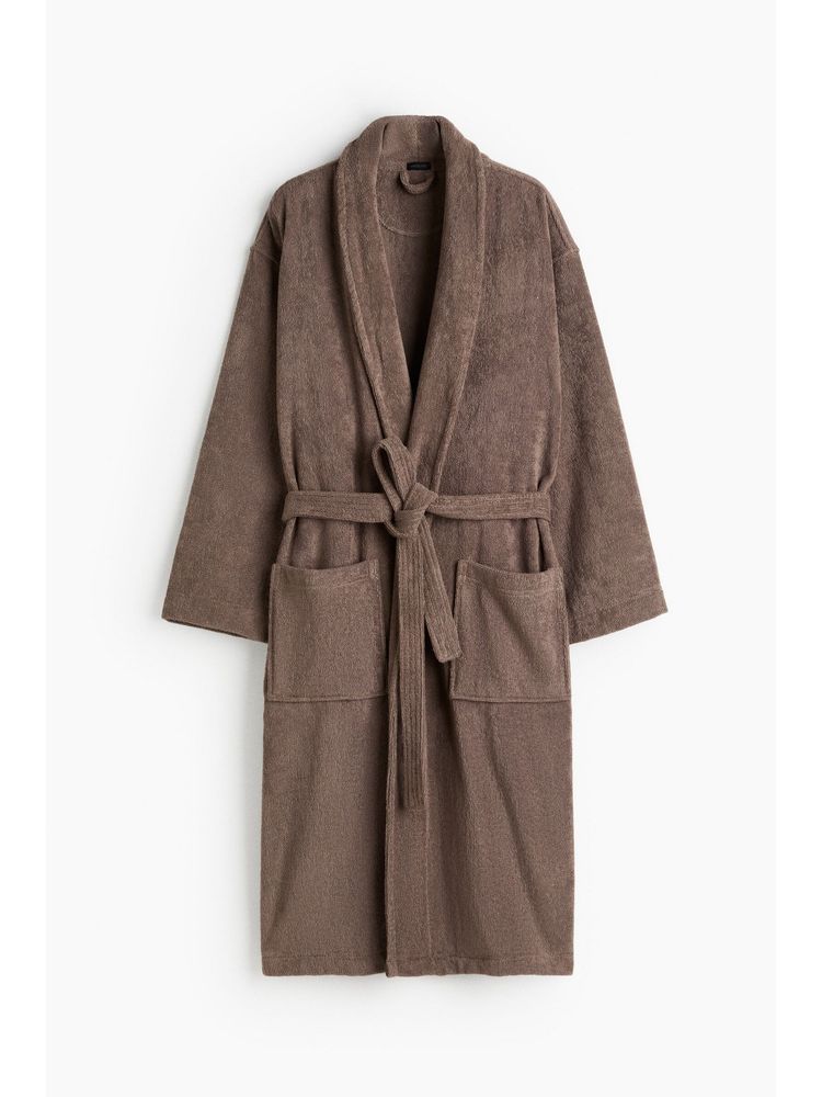 H&M Women Brown Cotton Terry Dressing Gown-picture-17