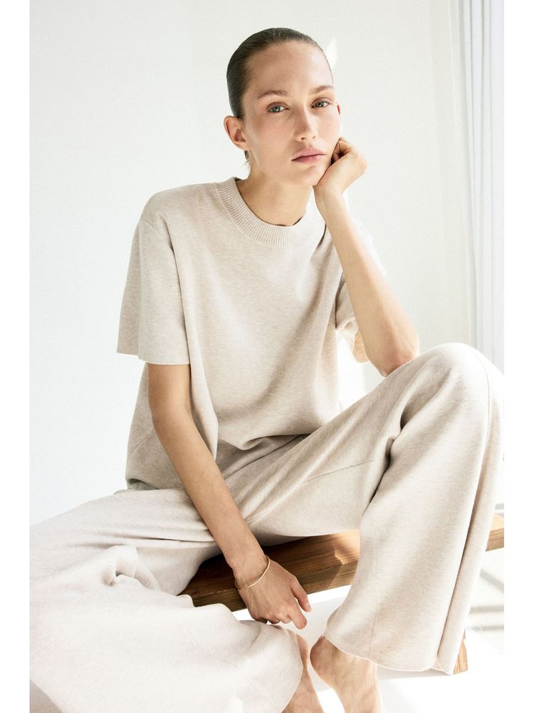 H&M Women Beige Fine-Knit T-Shirt-picture-28