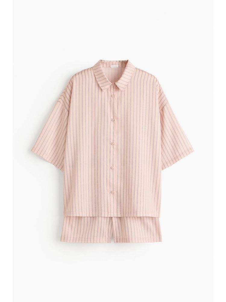 H&M Women Pink Striped Lyocell Satin Shirt With Shorts-picture-13