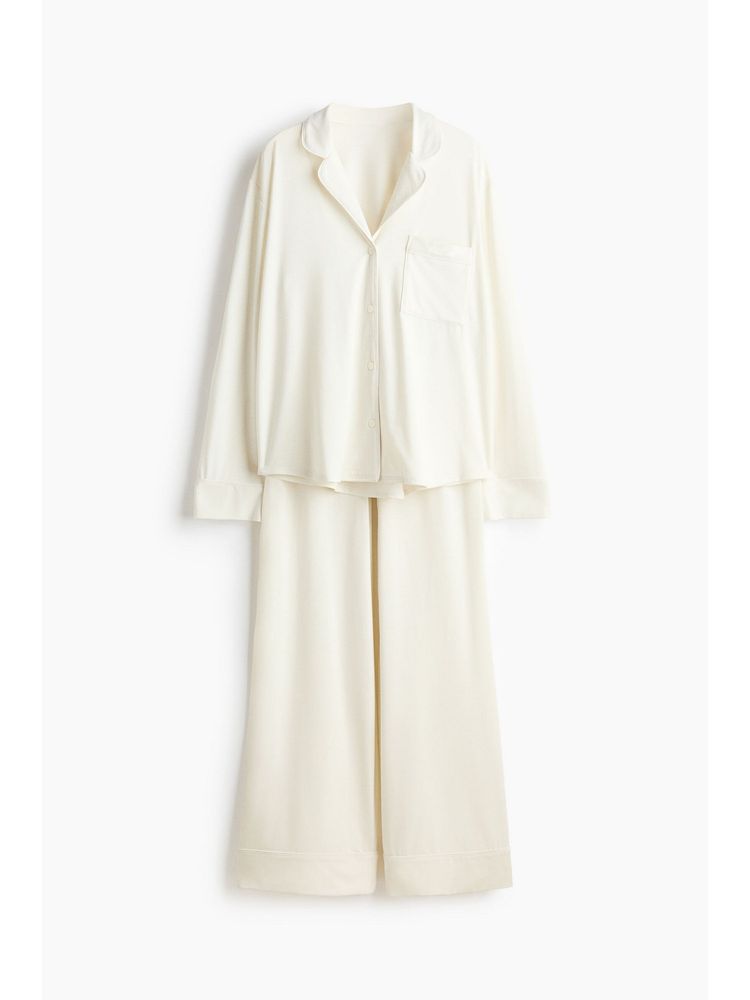 H&M Women White Viscose-Blend Pyjamas With Shirt-picture-24