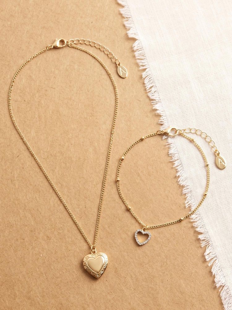 Accessorize London Women Heart Locket Necklace with Bracelet-image-1