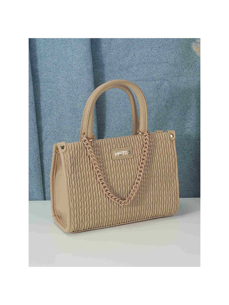 Metro Women Textured Beige Satchel Bag (10)-picture-38