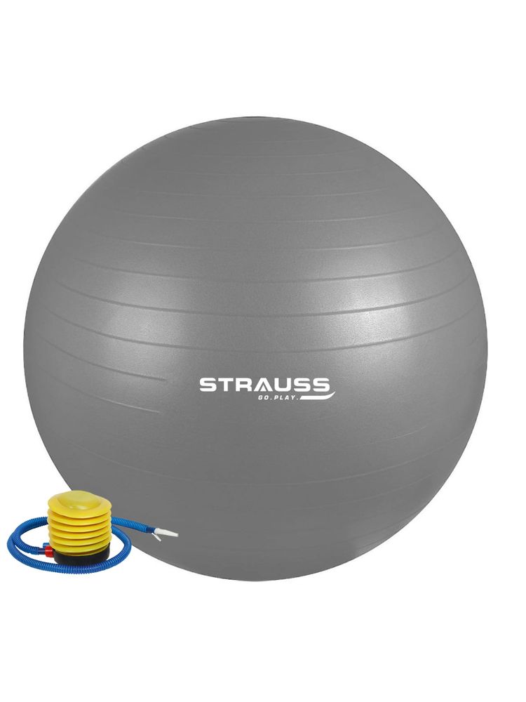Strauss Rubber Anti-Burst Gym Ball, Round Shape, 75 cm (Grey)-image-1