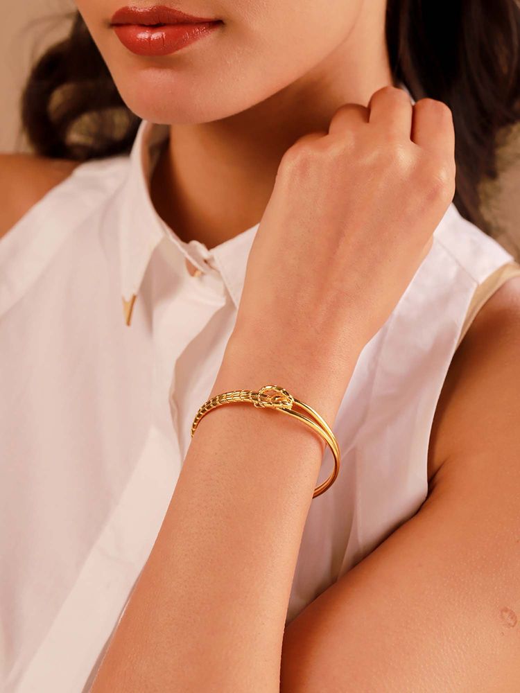 Voylla Gold Brass Statement Cuff-image-5