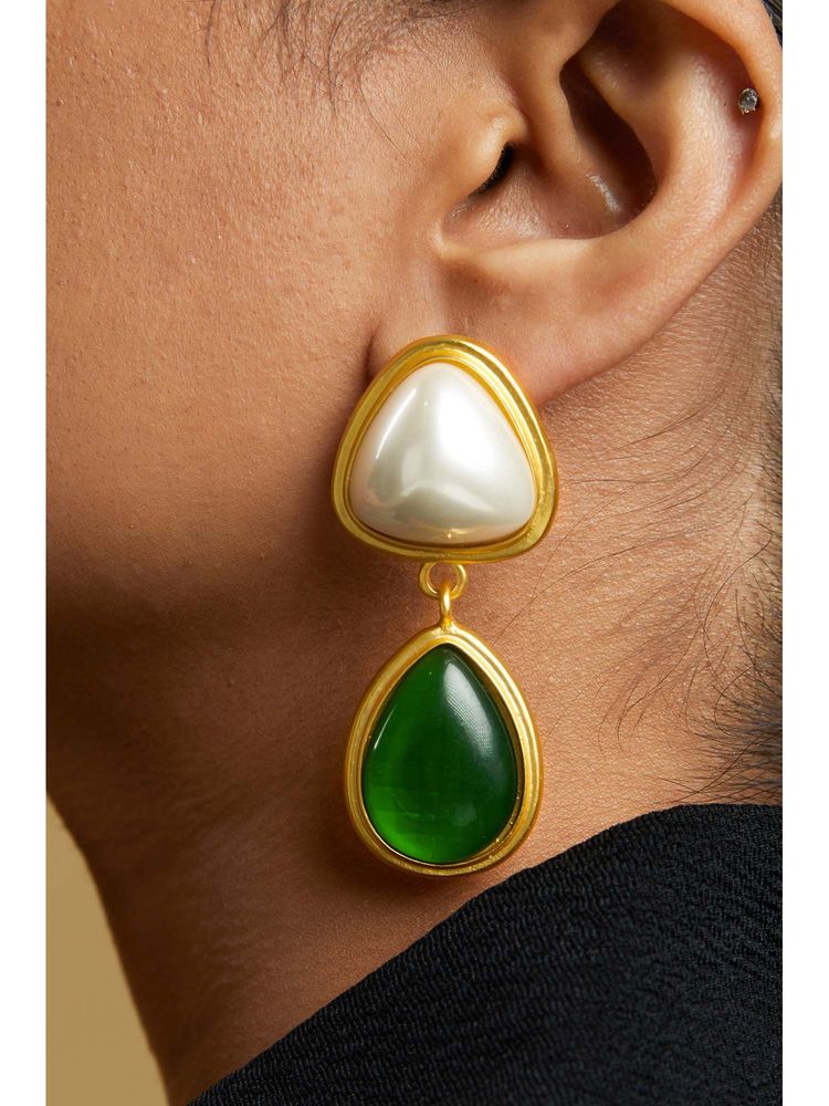 AMOSSH Green Brass Statement Pair Of Earrings-image-23