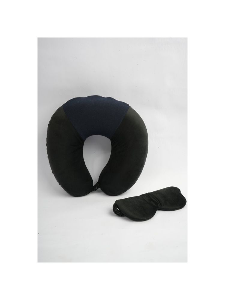 Kuber Industries Black Travel Neck Pillow Sleeping Eye Mask Velvet Cover with Microfiber Filling-picture-16