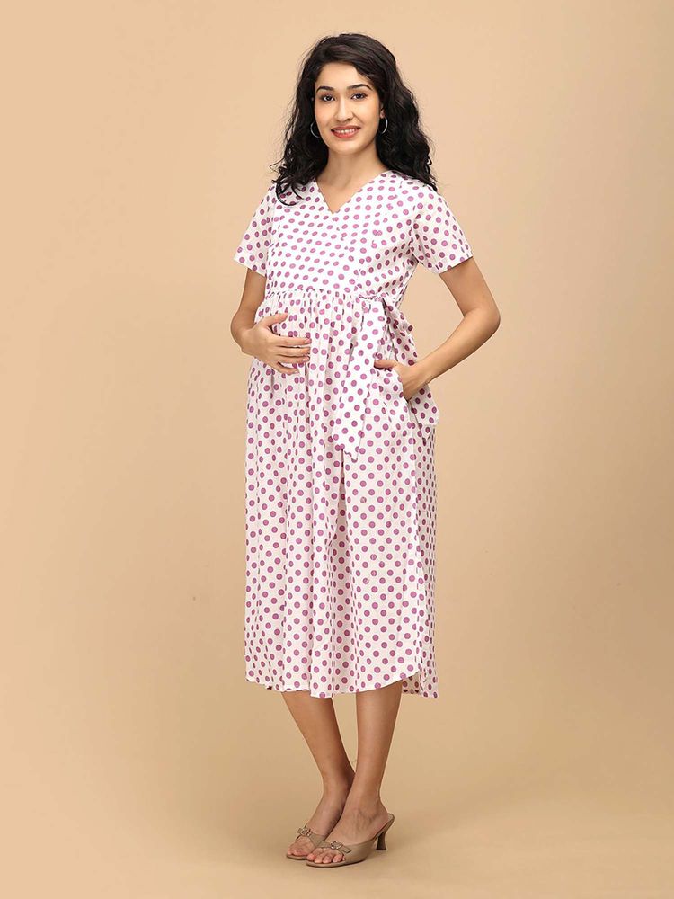 The Mom Store Purple Dot Maternity and Nursing Dress-picture-2