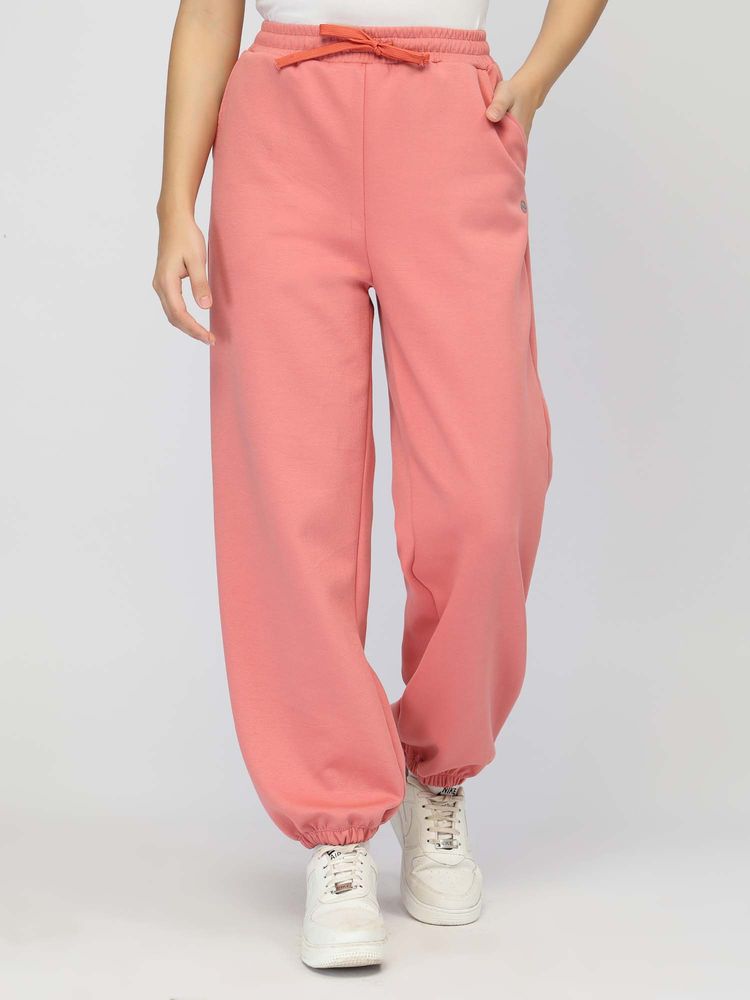 Zelena Anaya Cotton-Poly Maternity Joggerss - Coral-image-2