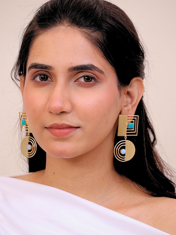 Viana Jewels 18K Gold Plated Mizzora Turquoise Moonstone Brass Earrings-image-20