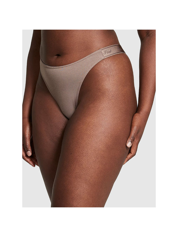victoria's secret intimates Victoria's Secret PINK Logo Cotton High-Leg Thong Panty Brown-picture-22