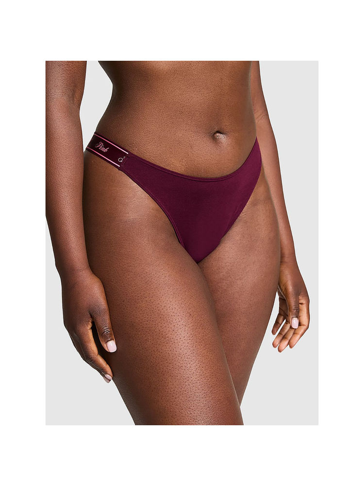 victoria's secret intimates Victoria's Secret PINK Logo Cotton High-Leg Thong Panty Burgundy-picture-34