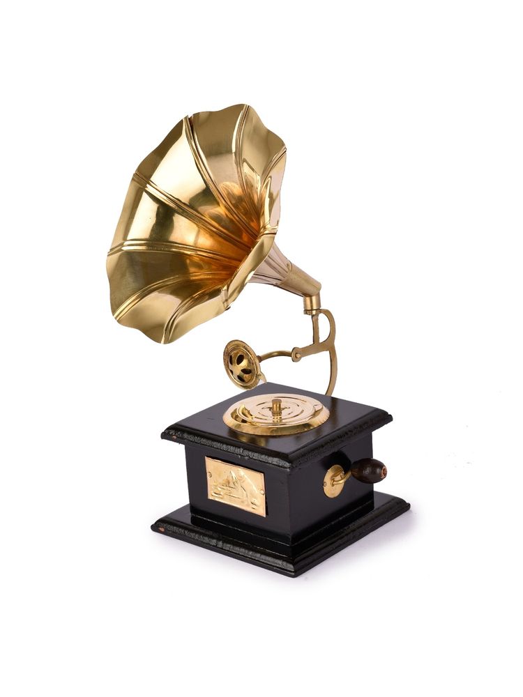 Manor House House Gold-Toned Handcrafted Iron Antique Decorative Gramophone Showpiece-6 inches