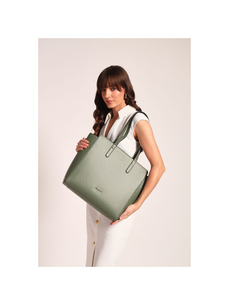 THE GUSTO Beyond Plus Tote Bag with Zipper -Green (M)-picture-14