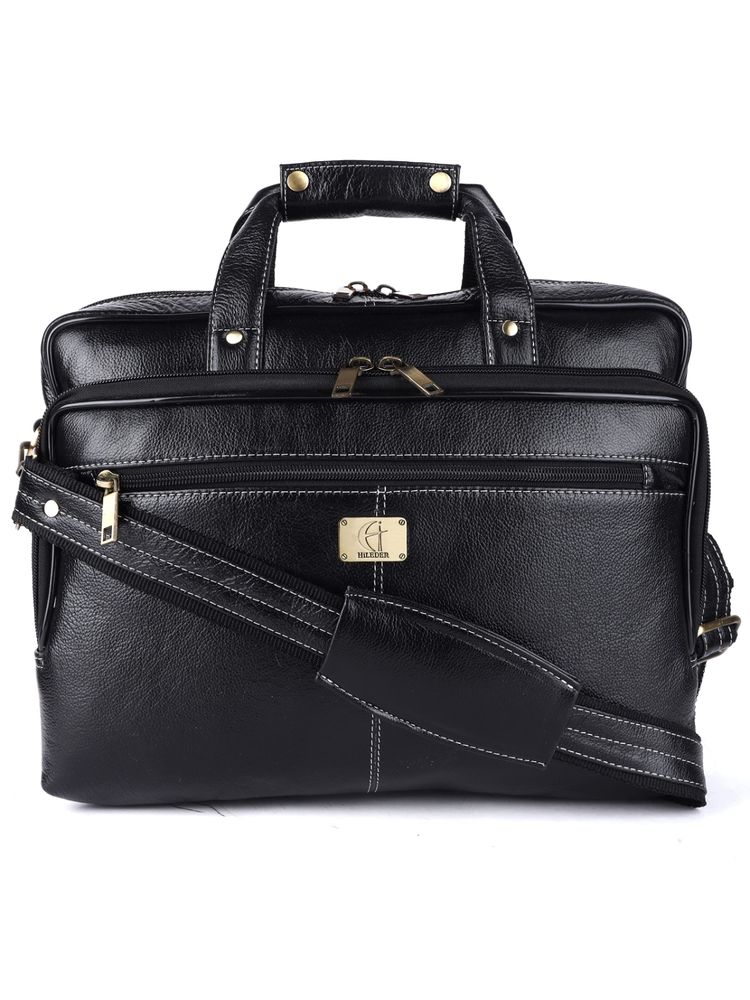 HiLEDER Pure Leather Unisex 14.5 Inch Messenger Shoulder Laptop Bag- Black-picture-12