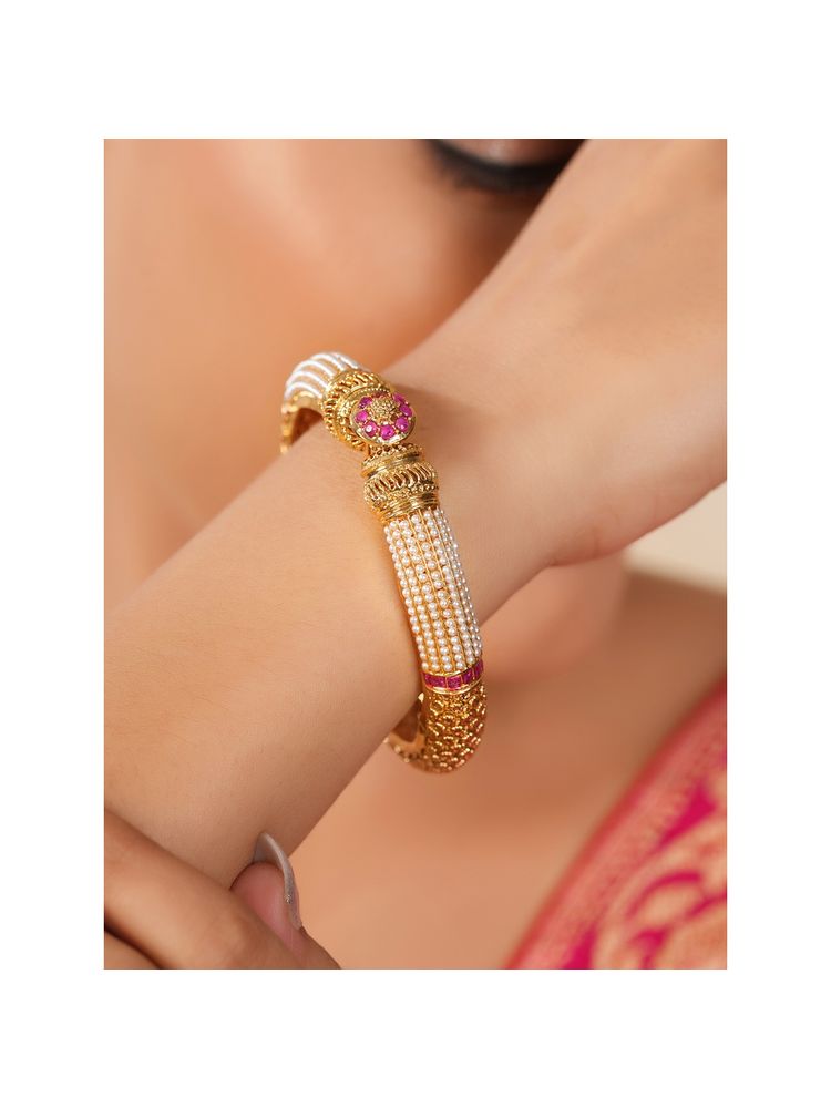 Smars Jewelry Gorgeous Gold Plated Pearl Openable Kada-picture-13