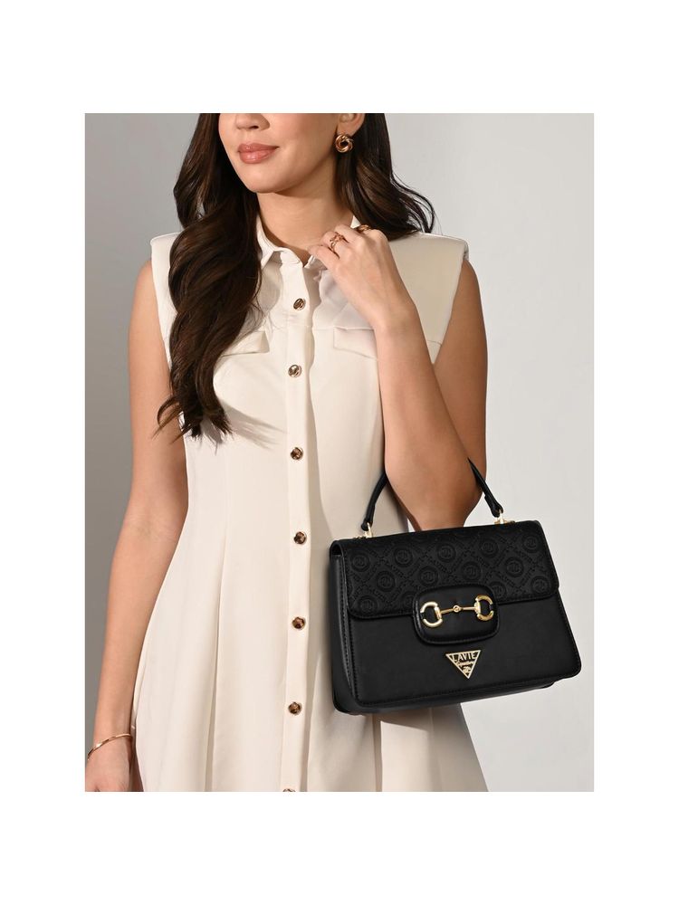 Lavie Signature Black Womens Sedona 3C Flap Satchel Bag (S)-picture-36