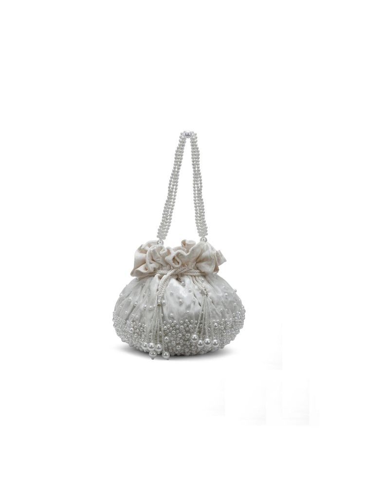 Lavie Signature Womens White Lowell Beads Potli Bag (L)-image-6