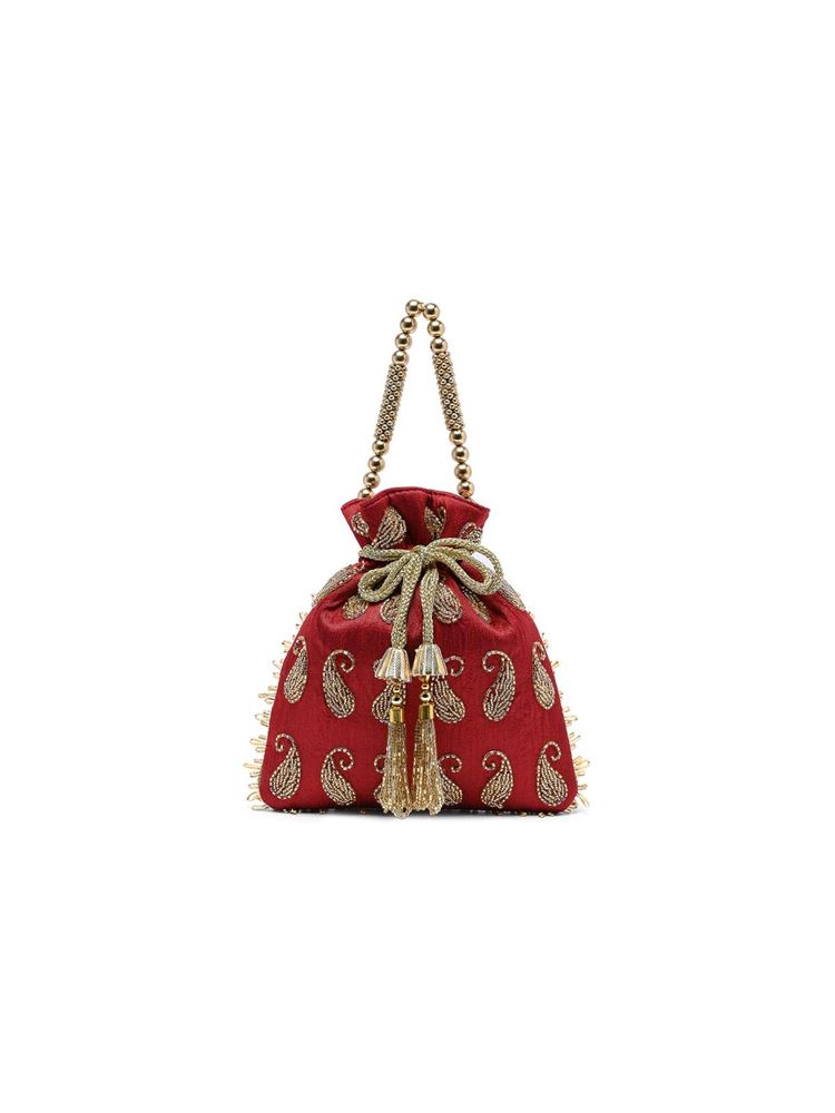 Lavie Signature Womens Maroon Ely Paisley Embellished Potli Bag (M)-picture-11
