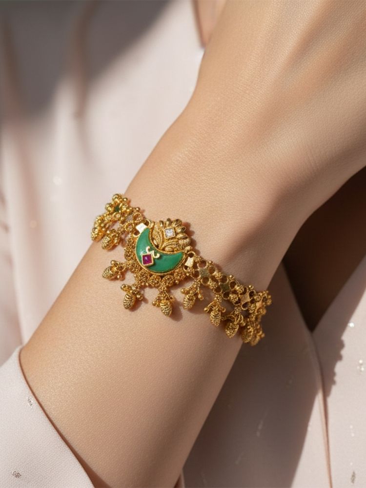 I Jewels Traditional Rajwadi Floral Bloom Antique Gold Adjustable Bracelet for Women-image-44