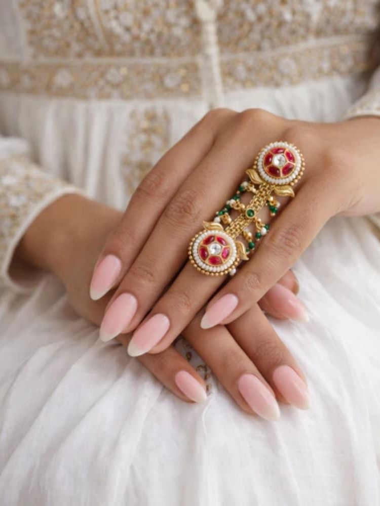 I Jewels Traditional Gold-Plated Double Medallion Full-Finger Adjustable Ring for Women-image-4