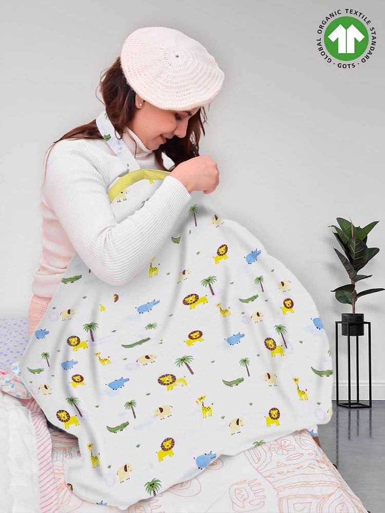Moms Home White Lion Organic Cotton Muslin Nursing Cover for Breastfeeding