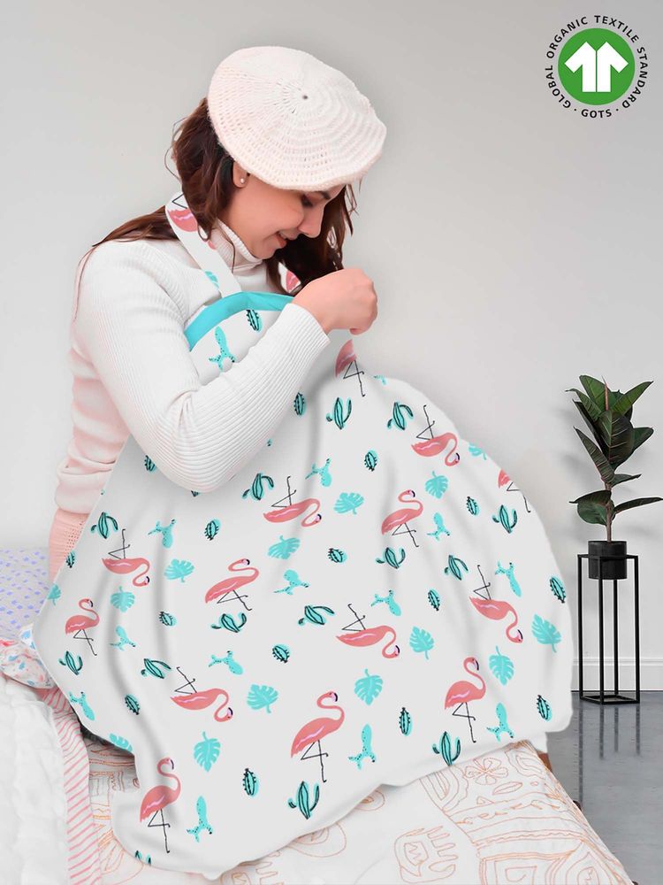 Moms Home Blue Flamingo Organic Cotton Muslin Nursing Cover for Breastfeeding