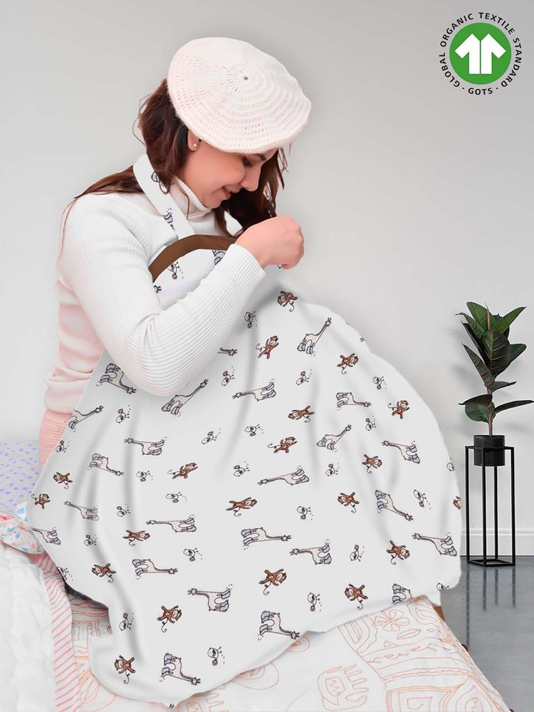 Moms Home White Jungle Organic Cotton Muslin Nursing Cover for Breastfeeding
