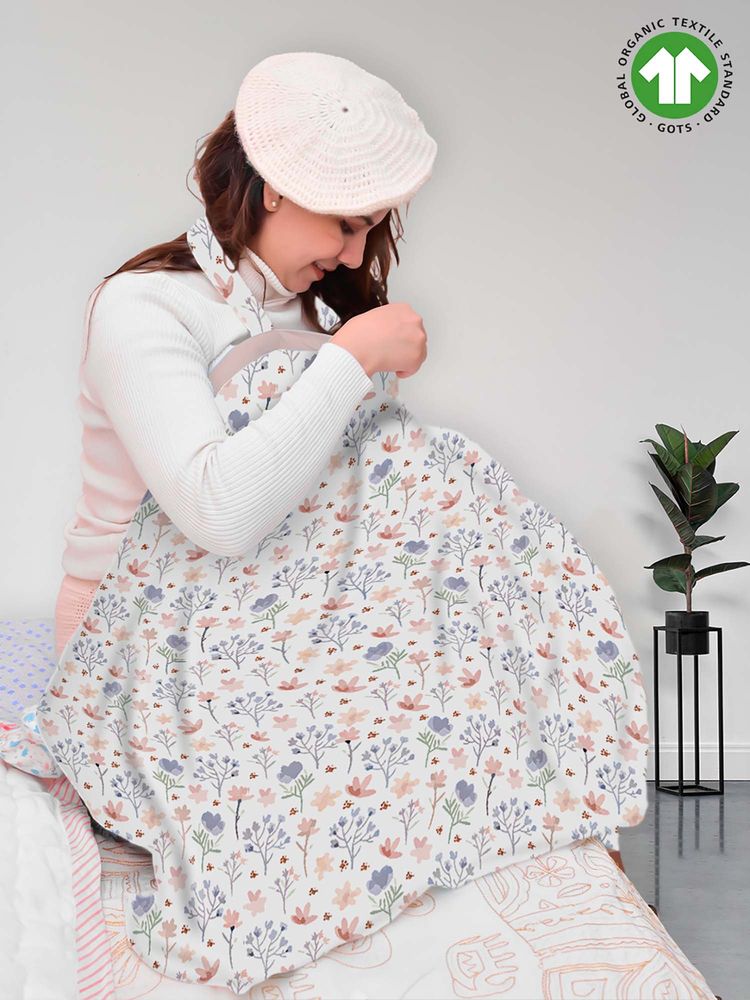 Moms Home White Blossom Organic Cotton Muslin Nursing Cover for Breastfeeding