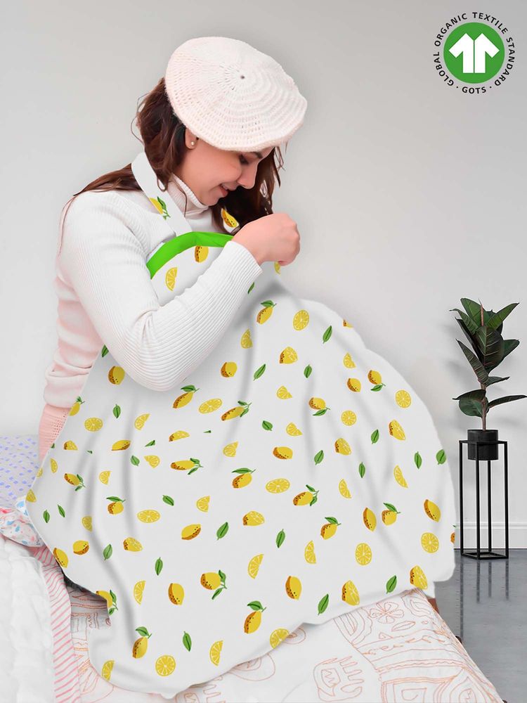 Moms Home White Lemon Organic Cotton Muslin Nursing Cover for Breastfeeding