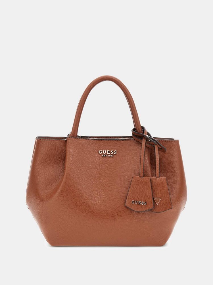 Guess Brown Solid Amorette Girlfriend Satchel Bag with Detachable Strap-image-3