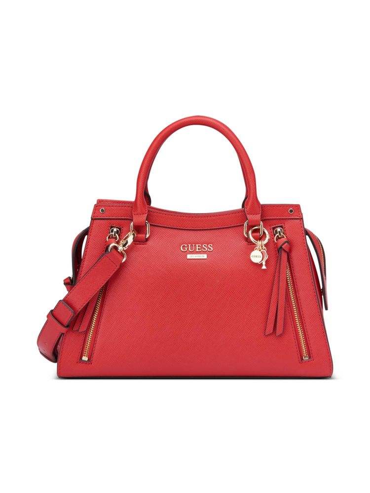 guess fashion Guess Red Solid Wrenley Satchel Bag with Detachable Strap-picture-19