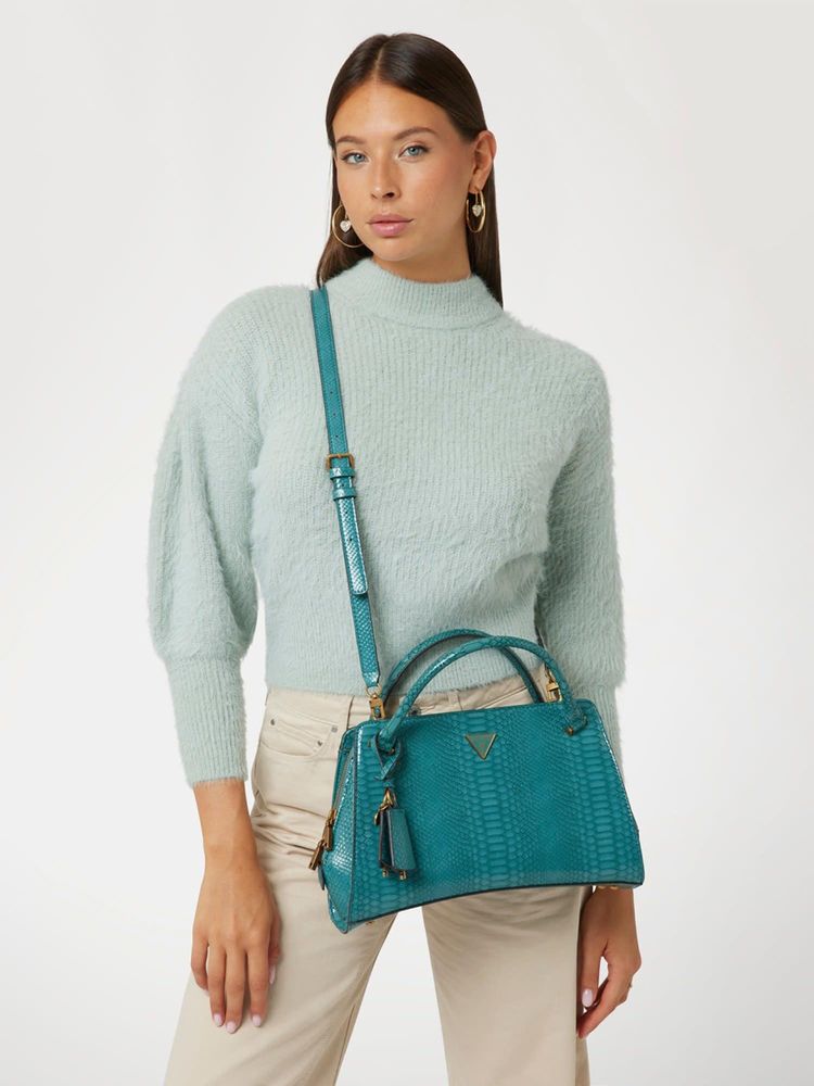 guess fashion Guess Teal Snake Print Annita Girlfriend Satchel Bag with Detachable Strap-picture-26