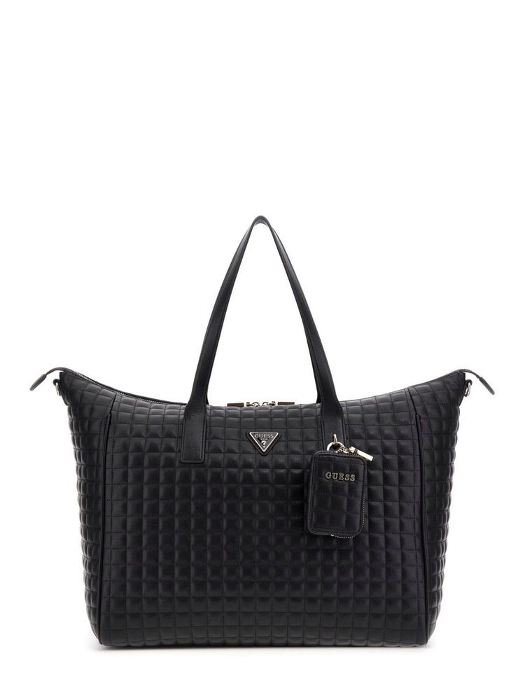 guess fashion Guess Black Quilted Nadira Carry On Tote Bag with Pouch-picture-24